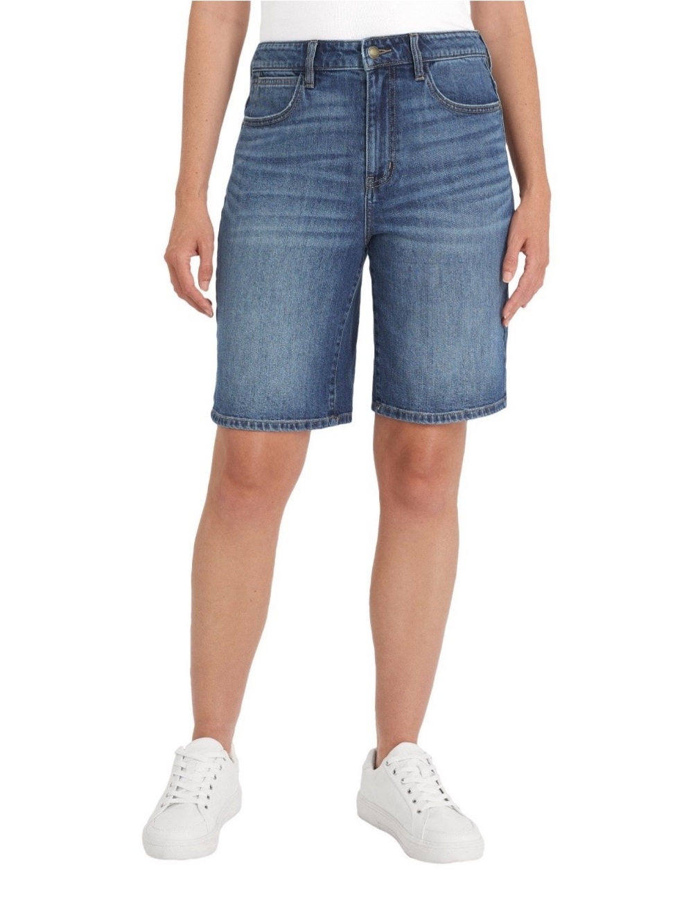 Wrangler Women's Mid-Rise Rolled Hem Jean Bermuda Shorts - Blue Size 4 - Picture 2 of 11